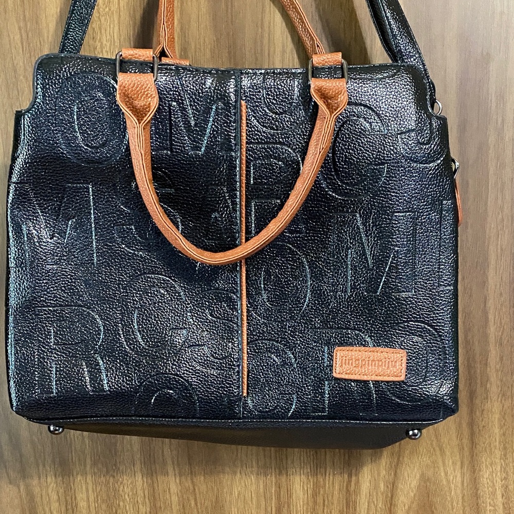 Black and Tan Embossed Satchel EUC